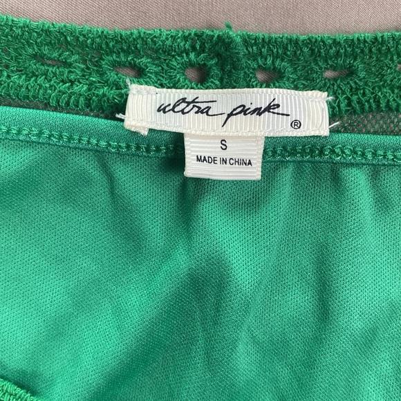 Kelly Green Lace Crochet Top Ultra Pink Boho Statement Blouse Size Small S - Picture 2 of 9